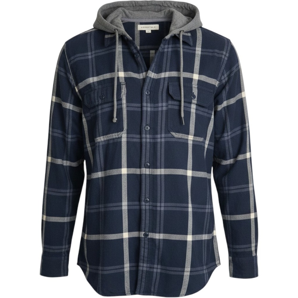 Aeropostale‎ Mens Navy Blue Plaid Hooded Flannel Shirt Long Sleeve NWT XL